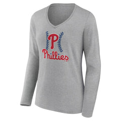 Gray Philadelphia Phillies Women's Fastball Long Sleeve V-Neck T-Shirt