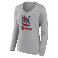 Gray St. Louis Cardinals Women's Fastball Long Sleeve V-Neck T-Shirt
