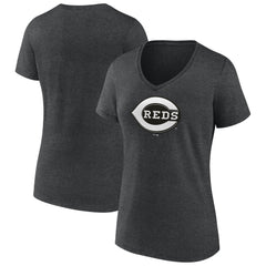 Charcoal Cincinnati Reds Women's Monochrome V-Neck T-Shirt