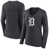 Charcoal Detroit Tigers Women's Monochrome Long Sleeve V-Neck T-Shirt