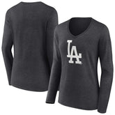 Charcoal Los Angeles Dodgers Women's Monochrome Long Sleeve V-Neck T-Shirt