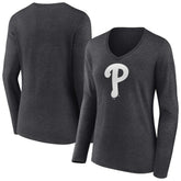 Charcoal Philadelphia Phillies Women's Monochrome Long Sleeve V-Neck T-Shirt