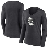 Charcoal St. Louis Cardinals Women's Monochrome Long Sleeve V-Neck T-Shirt