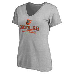 Gray Baltimore Orioles Women's Evanston Stencil V-Neck T-Shirt
