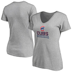 Gray Chicago Cubs Women's Evanston Stencil V-Neck T-Shirt
