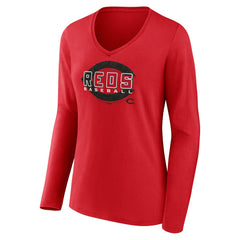 Red Cincinnati Reds Women's Stellar Long Sleeve V-Neck T-Shirt
