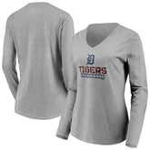 Gray Detroit Tigers Women's Evanston Stencil Long Sleeve V-Neck T-Shirt