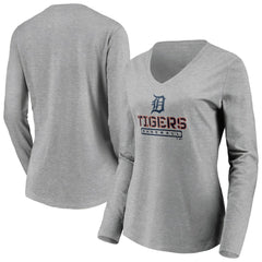 Gray Detroit Tigers Women's Evanston Stencil Long Sleeve V-Neck T-Shirt