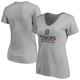 Gray Detroit Tigers Women's Evanston Stencil V-Neck T-Shirt