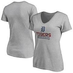 Gray Detroit Tigers Women's Evanston Stencil V-Neck T-Shirt