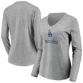 Gray Los Angeles Dodgers Women's Evanston Stencil Long Sleeve V-Neck T-Shirt