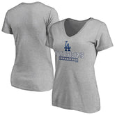 Gray Los Angeles Dodgers Women's Evanston Stencil V-Neck T-Shirt