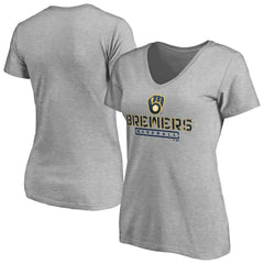 Gray Milwaukee Brewers Women's Evanston Stencil V-Neck T-Shirt