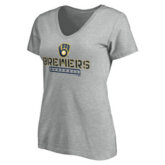 Gray Milwaukee Brewers Women's Evanston Stencil V-Neck T-Shirt