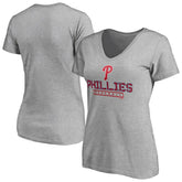 Gray Philadelphia Phillies Women's Evanston Stencil V-Neck T-Shirt
