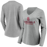 Gray St. Louis Cardinals Women's Evanston Stencil Long Sleeve V-Neck T-Shirt