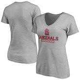 Gray St. Louis Cardinals Women's Evanston Stencil V-Neck T-Shirt