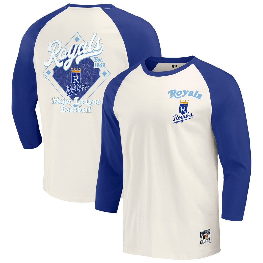 Royal/White Kansas City Royals Darius Rucker Collection by Fanatics Cooperstown Collection Raglan 3/4-Sleeve T-Shirt