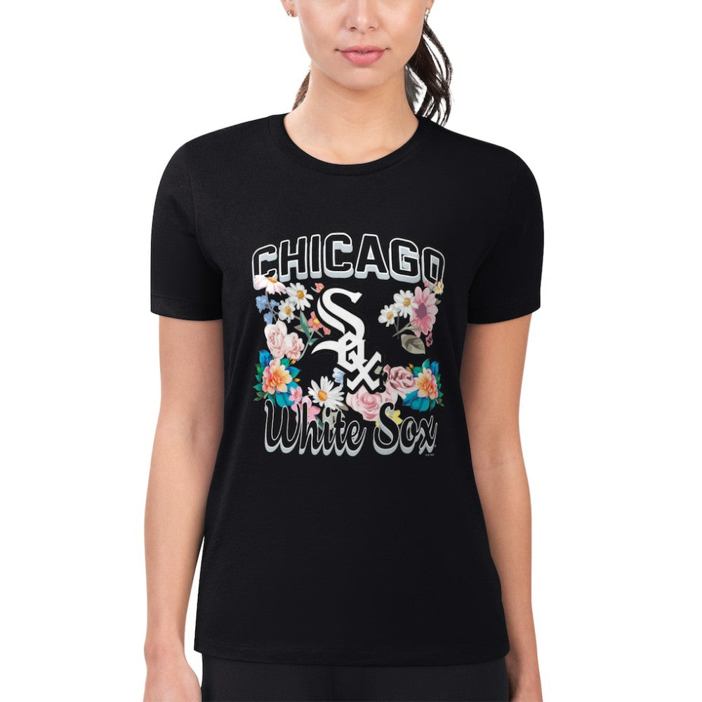 Black Chicago White Sox G-III 4Her by Carl Banks Women's Super-Slim Fit Lightweight Flowers Graphic T-Shirt