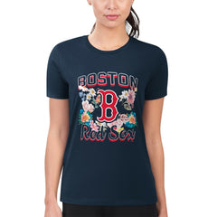 Navy Boston Red Sox G-III 4Her by Carl Banks Women's Super-Slim Fit Lightweight Flowers Graphic T-Shirt