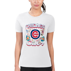 White Chicago Cubs G-III 4Her by Carl Banks Women's Super-Slim Fit Lightweight Flowers Graphic T-Shirt
