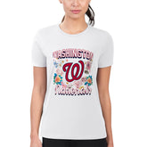 White Washington Nationals G-III 4Her by Carl Banks Women's Super-Slim Fit Lightweight Flowers Graphic T-Shirt