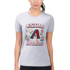 Heather Gray Arizona Diamondbacks G-III 4Her by Carl Banks Women's Super-Slim Fit Lightweight Flowers Graphic T-Shirt