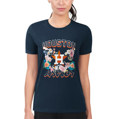 Navy Houston Astros G-III 4Her by Carl Banks Women's Super-Slim Fit Lightweight Flowers Graphic T-Shirt