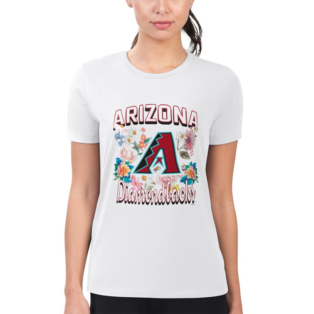 White Arizona Diamondbacks G-III 4Her by Carl Banks Women's Super-Slim Fit Lightweight Flowers Graphic T-Shirt