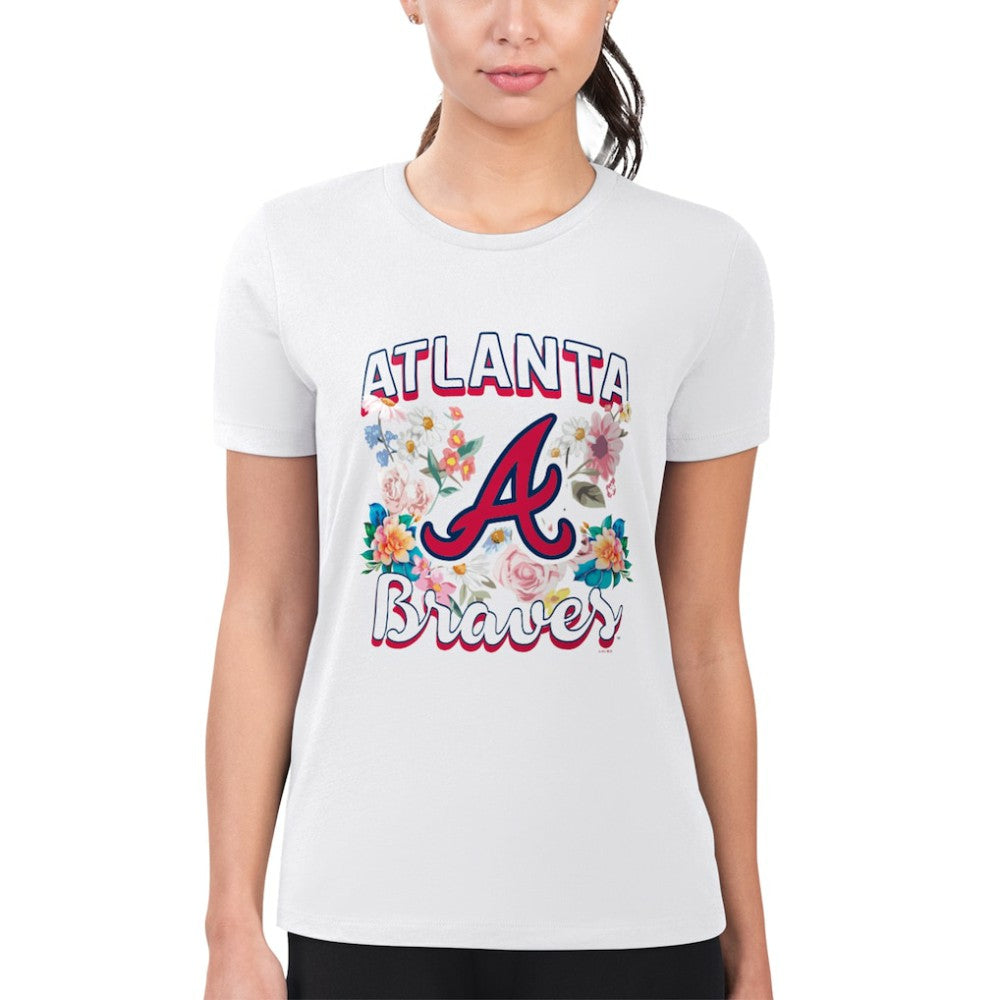 White Atlanta Braves G-III 4Her by Carl Banks Women's Super-Slim Fit Lightweight Flowers Graphic T-Shirt
