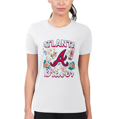 White Atlanta Braves G-III 4Her by Carl Banks Women's Super-Slim Fit Lightweight Flowers Graphic T-Shirt