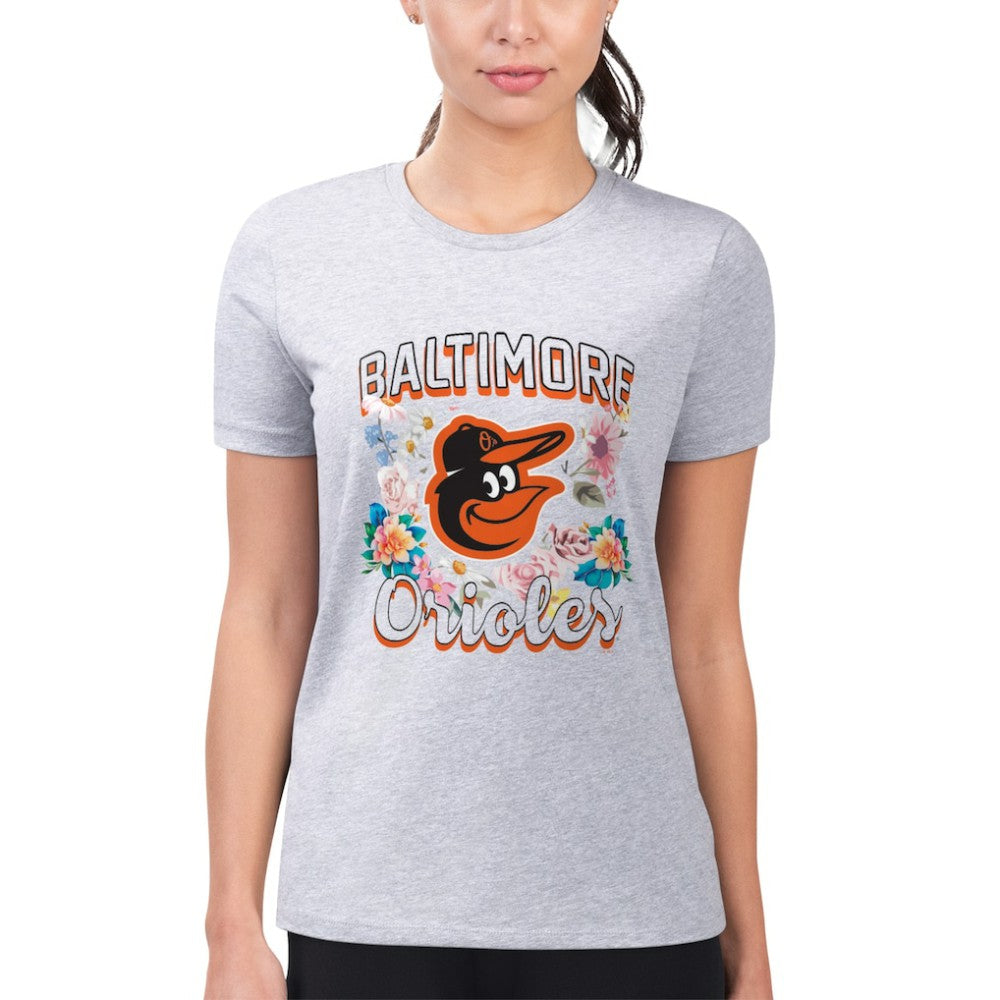 Heather Gray Baltimore Orioles G-III 4Her by Carl Banks Women's Super-Slim Fit Lightweight Flowers Graphic T-Shirt