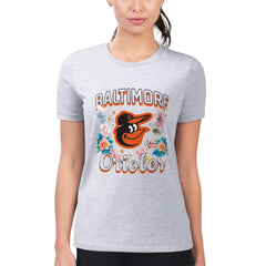 Heather Gray Baltimore Orioles G-III 4Her by Carl Banks Women's Super-Slim Fit Lightweight Flowers Graphic T-Shirt