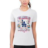 White Los Angeles Dodgers G-III 4Her by Carl Banks Women's Super-Slim Fit Lightweight Flowers Graphic T-Shirt