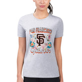 Heather Gray San Francisco Giants G-III 4Her by Carl Banks Women's Super-Slim Fit Lightweight Flowers Graphic T-Shirt