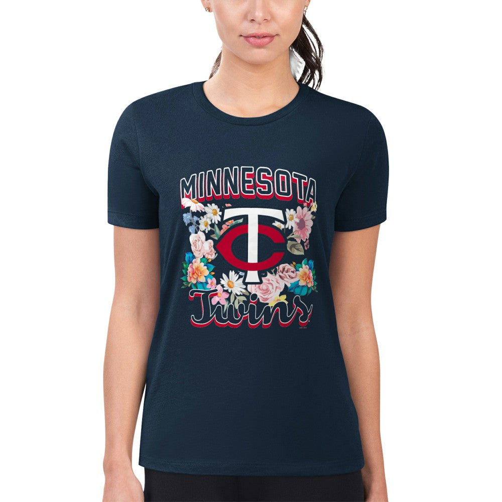 Navy Minnesota Twins G-III 4Her by Carl Banks Women's Super-Slim Fit Lightweight Flowers Graphic T-Shirt