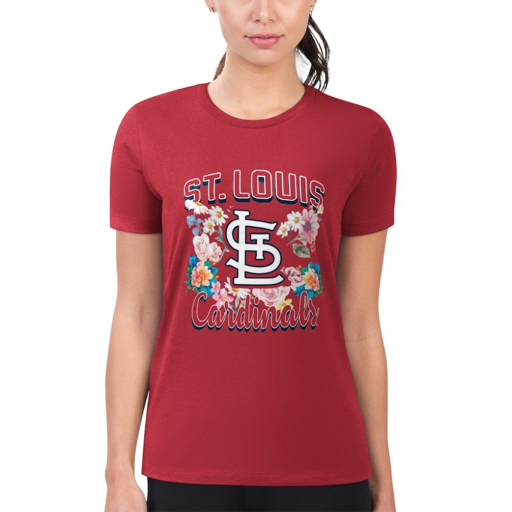 Red St. Louis Cardinals G-III 4Her by Carl Banks Women's Super-Slim Fit Lightweight Flowers Graphic T-Shirt