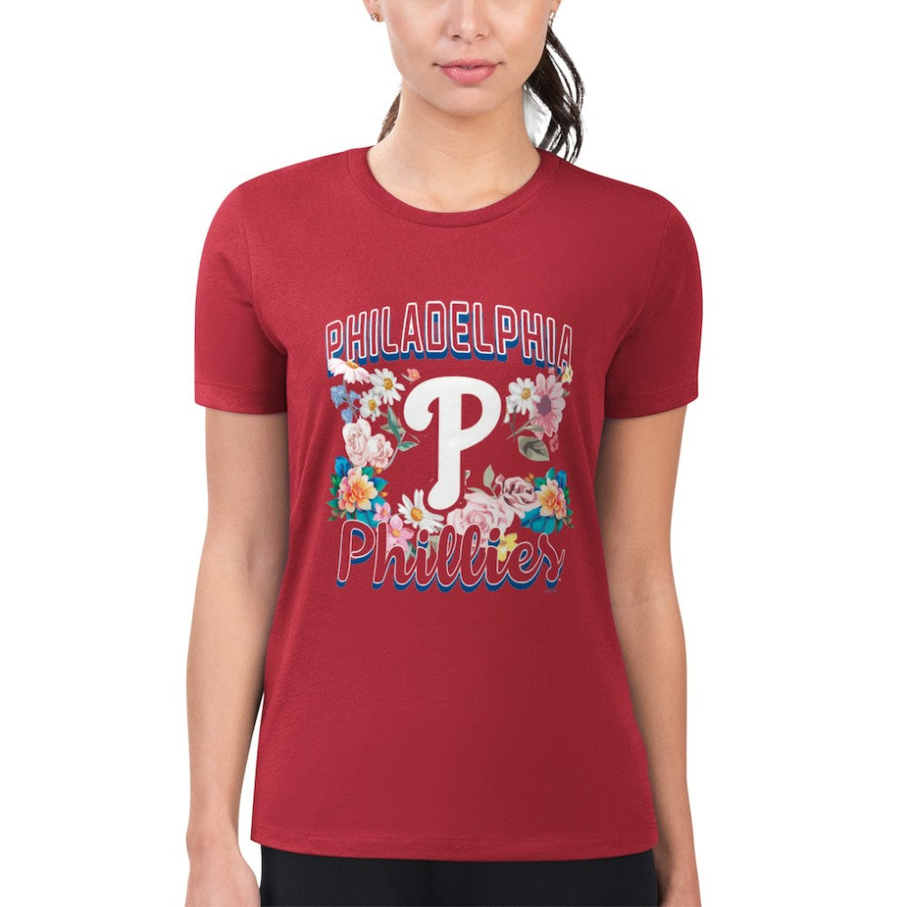 Red Philadelphia Phillies G-III 4Her by Carl Banks Women's Super-Slim Fit Lightweight Flowers Graphic T-Shirt