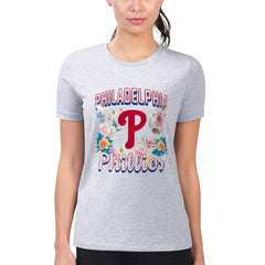Heather Gray Philadelphia Phillies G-III 4Her by Carl Banks Women's Super-Slim Fit Lightweight Flowers Graphic T-Shirt