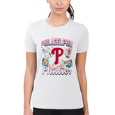 White Philadelphia Phillies G-III 4Her by Carl Banks Women's Super-Slim Fit Lightweight Flowers Graphic T-Shirt