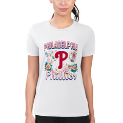 White Philadelphia Phillies G-III 4Her by Carl Banks Women's Super-Slim Fit Lightweight Flowers Graphic T-Shirt