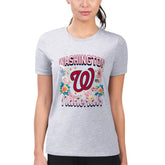 Heather Gray Washington Nationals G-III 4Her by Carl Banks Women's Super-Slim Fit Lightweight Flowers Graphic T-Shirt