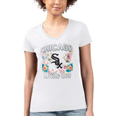 White Chicago White Sox G-III 4Her by Carl Banks Women's Super-Slim Fit Lightweight Flowers Graphic V-Neck T-Shirt