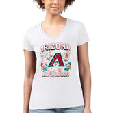 White Arizona Diamondbacks G-III 4Her by Carl Banks Women's Super-Slim Fit Lightweight Flowers Graphic V-Neck T-Shirt