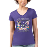 Purple Colorado Rockies G-III 4Her by Carl Banks Women's Super-Slim Fit Lightweight Flowers Graphic V-Neck T-Shirt
