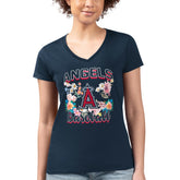 Navy Los Angeles Angels G-III 4Her by Carl Banks Women's Super-Slim Fit Lightweight Flowers Graphic V-Neck T-Shirt