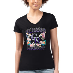 Black Colorado Rockies G-III 4Her by Carl Banks Women's Super-Slim Fit Lightweight Flowers Graphic V-Neck T-Shirt