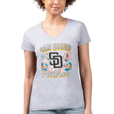 Heather Gray San Diego Padres G-III 4Her by Carl Banks Women's Super-Slim Fit Lightweight Flowers Graphic V-Neck T-Shirt