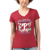 Red Philadelphia Phillies G-III 4Her by Carl Banks Women's Super-Slim Fit Lightweight Flowers Graphic V-Neck T-Shirt