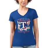 Royal Texas Rangers G-III 4Her by Carl Banks Women's Super-Slim Fit Lightweight Flowers Graphic V-Neck T-Shirt